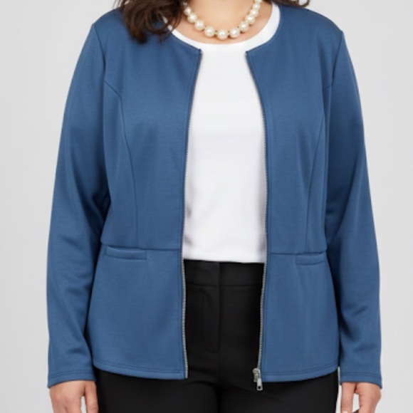Jackets & Blazers - 😍 SHOW SPECIAL -CLARON QI SANG Blue Suede-look Front Zipper Jacket Plus Size  XL
